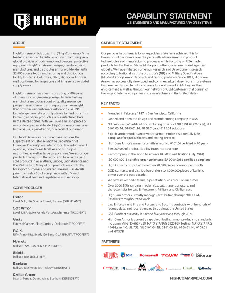 HighCom Armor Capability Statement