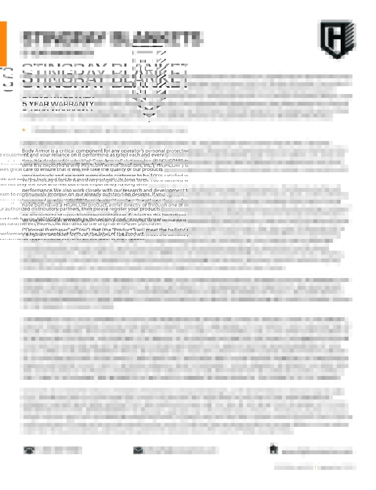 Stingray Ballistic Blanket – 5 Year Warranty