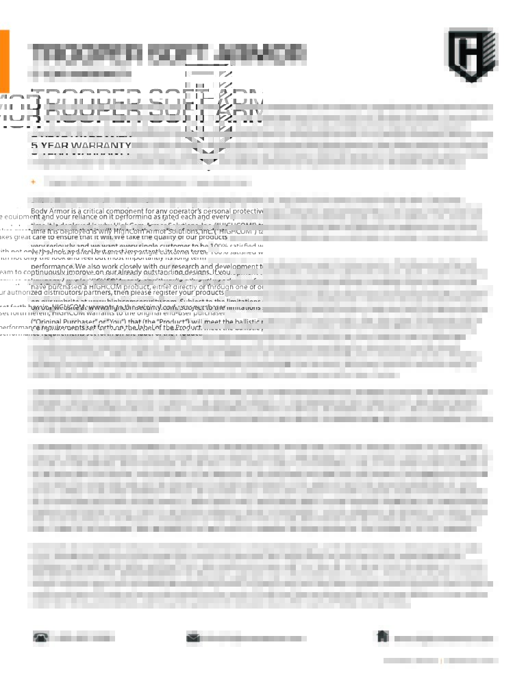 Trooper Soft Armor – 5 Year Warranty