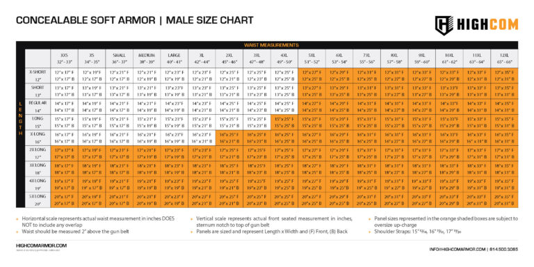 Trooper Soft Armor Size Chart (Male)