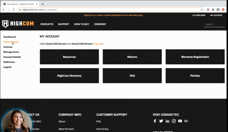 HighCom Armor Website Walk Through