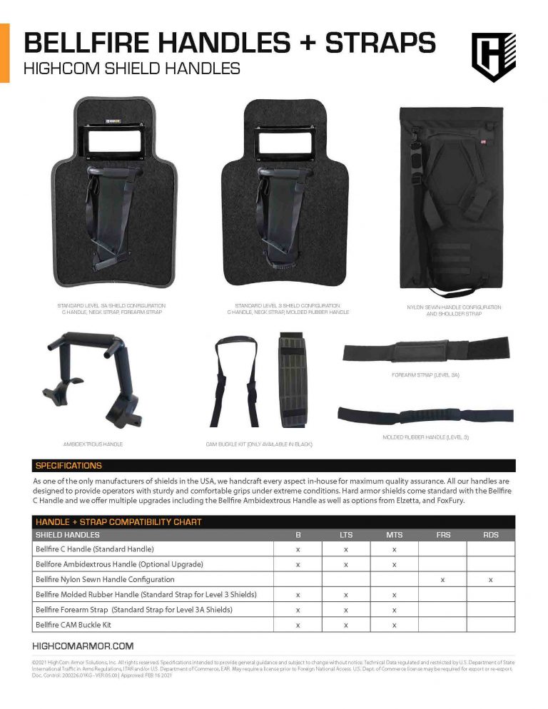 HighCom Armor Bellfire Shield Handle Straps Product Spec PDF
