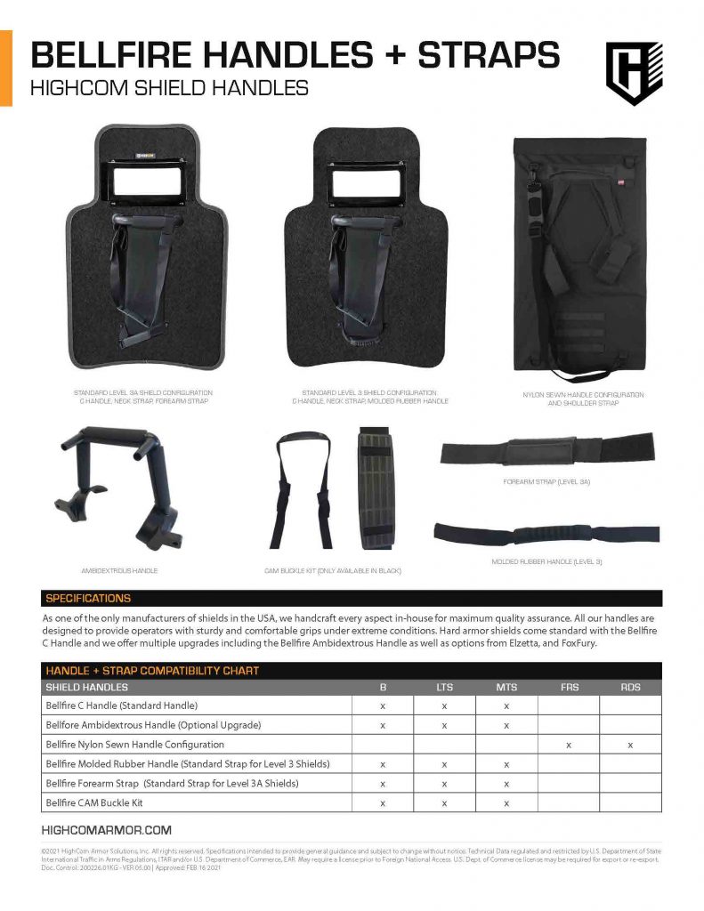 HighCom Armor Bellfire Shield Handle Straps Product Spec PDF