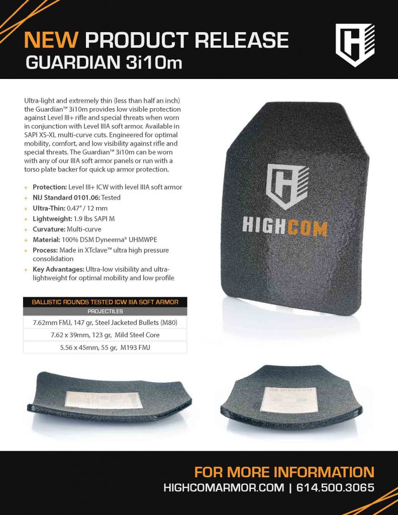 HighCom Armor Guardian 3i10m Hard Armor Plate Product Release Sales Slick PDF