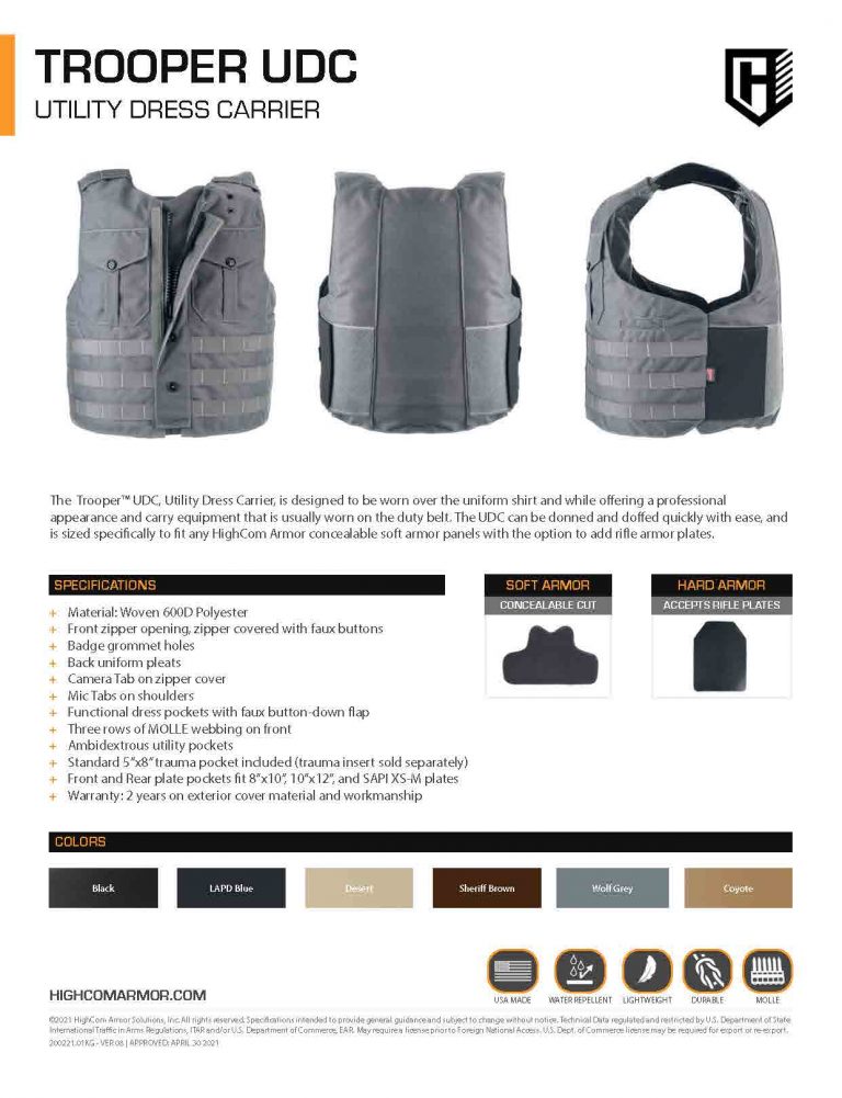 HighCom Armor Trooper UDC Utility Dress Carrier Product Spec Sheet PDF