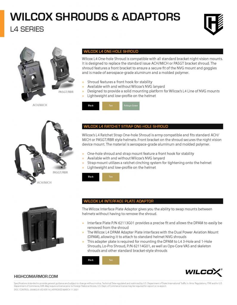 Wilcox Shrouds and Adaptors L4 Series One-Hole Ratchet Interface Plate Adaptor Product Spec Sheet PDF