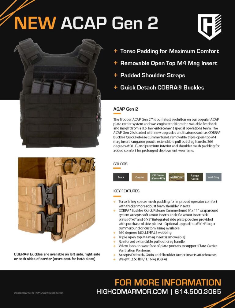 HighCom Armor Trooper ACAP Gen 2 Plate Carrier Sales Slick Partner Fillable Sales Slick