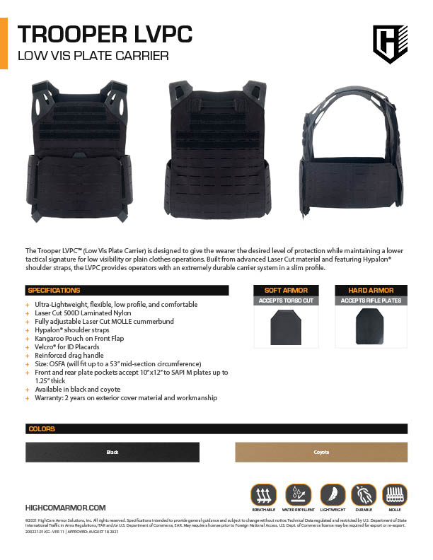 HighCom Armor Trooper LVPC Plate Carrier Product Spec PDF