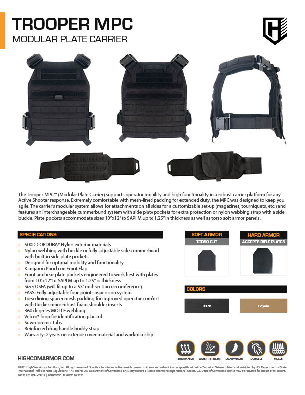 HighCom Armor Trooper MPC Plate Carrier Product Spec PDF